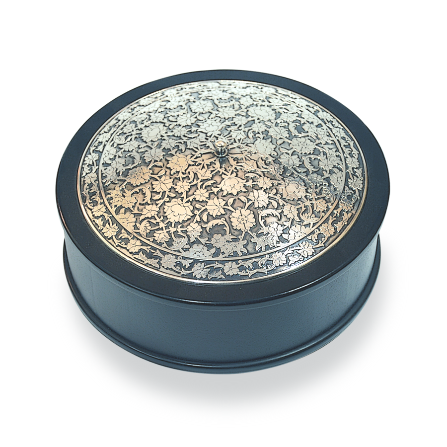 Tezhip Desenli Silindir Kutu (Gümüş Kaplama)